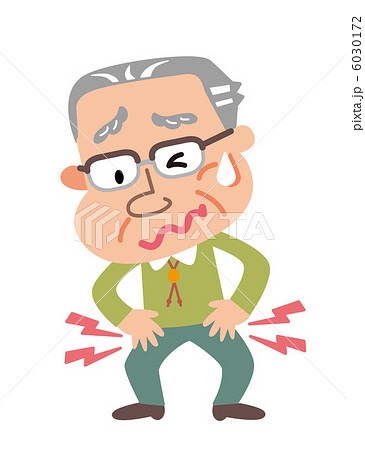 股関節の痛みに悩む高齢者の男性のイラスト素材