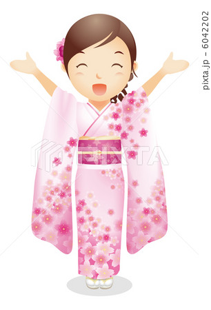 振袖姿の女性イラストのイラスト素材