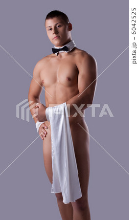 athletic man like striptease waiter hold towel 6042525