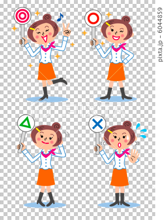 4種類の札で回答する女性 6044859