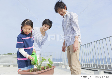 プランターの植物に水を遣る親子3人 プランターの植物に水を遣る親子3人 6053738