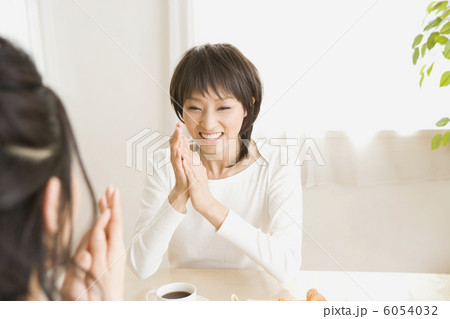 お茶をしながら談笑する20代と30代主婦 6054032