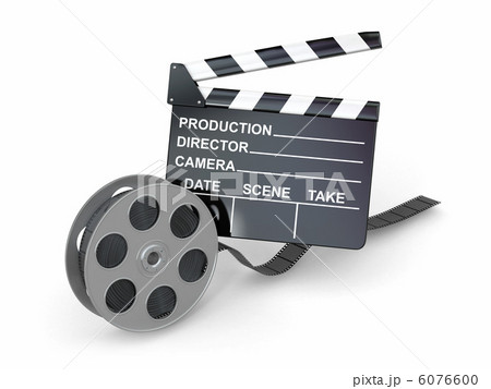 Movie industry. Clapperboard and film reel. 6076600