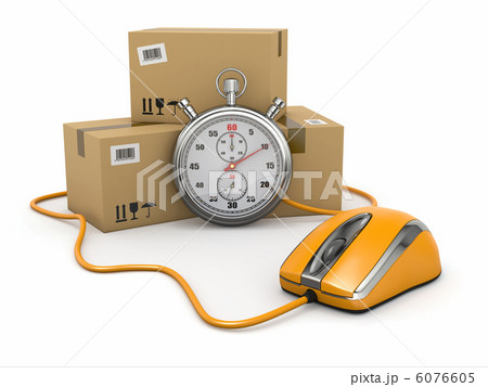 Online express delivery. Mouse, stopwatch and package. 6076605