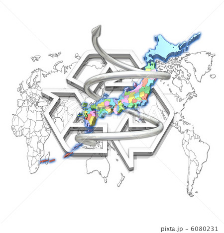 日本地図のスパイラル上昇とリサイクルマーク 日本地図のスパイラル上昇とリサイクルマーク 6080231