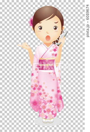 Female illustration of kimono figure Female illustration of kimono figure 6089674