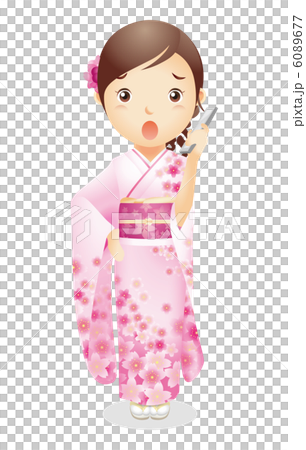 Female illustration of kimono figure Female illustration of kimono figure 6089677