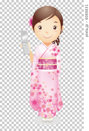 振袖姿の女性イラスト 6089831