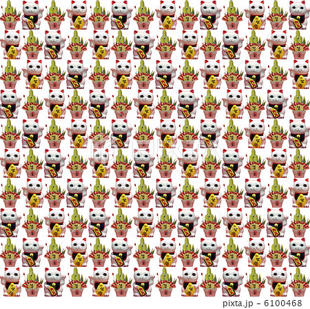 招き猫と門松の繰り返しパターン素材(白背景) 招き猫と門松の繰り返しパターン素材(白背景) 6100468