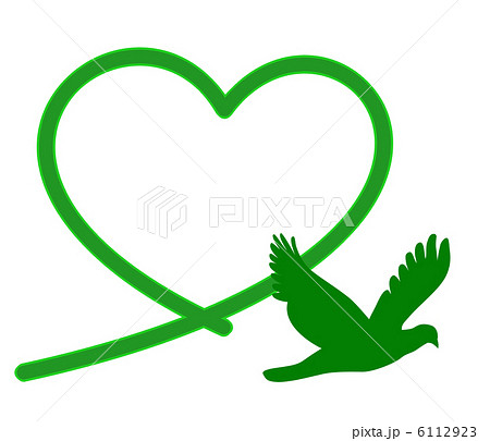 緑のハートと鳥 6112923