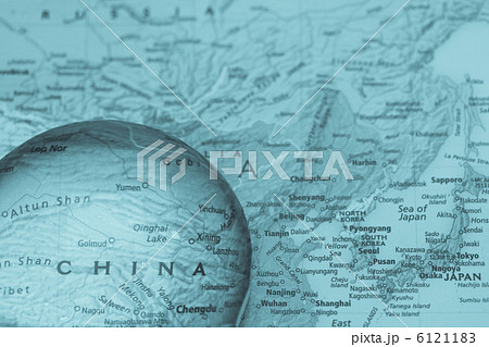 ビジネスイメージ(世界地図レトロ調-日本と中国) 6121183