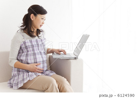 ソファに座ってパソコンする妊婦 ソファに座ってパソコンする妊婦 6124590