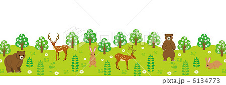 森と動物 ロング 白バックのイラスト素材 6134773 Pixta