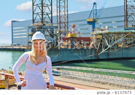 Woman engineer shipbuilder at the shipyard. 6137073