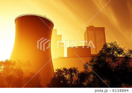 Nuclear power plant sunset sunrise 3D render 6138894
