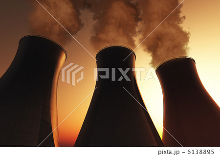 Nuclear power plant smoking stacks 3D render Nuclear power plant smoking stacks 3D render 6138895