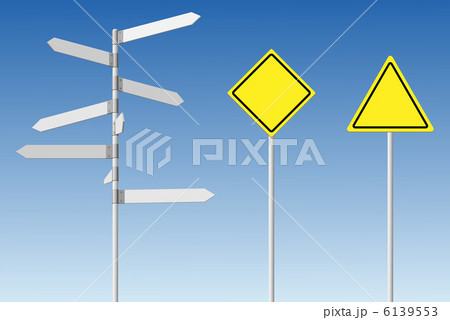Choice and warning concept. Blank direction signpost and guard r Choice and warning concept. Blank direction signpost and guard r 6139553