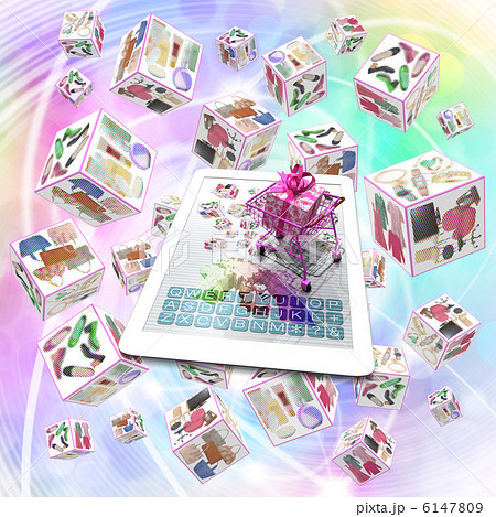 インターネット通販で買い物かごに入れるのイラスト素材