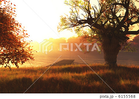 Magical Fantasy Autumn Forest and Lake 3D render 6155568