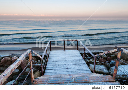 Staircase leading towards winter sea 6157710
