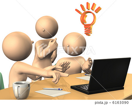 トラブルの解決を喜ぶ三人を表す3dcgイラストのイラスト素材