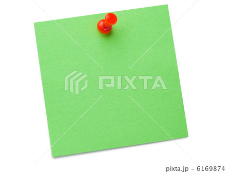 Green post-it with drawing pin 6169874