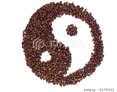 Brown and white symbol made of coffee beans Brown and white symbol made of coffee beans 6170243