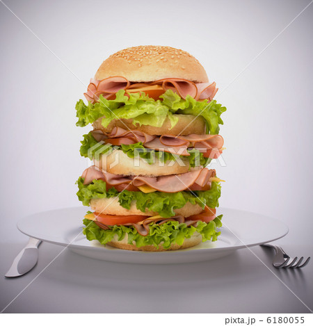 Fast food big sandwich  on plate 6180055