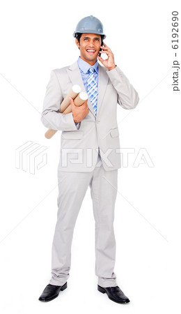 Attractive architect with a hardhat on phone 6192690