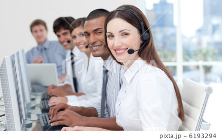 Smiling business people with headset on Smiling business people with headset on 6193294