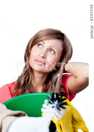 Portrait of a beautiful woman doing housework 6205548