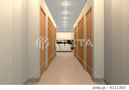 壁面収納のある廊下のイラスト素材