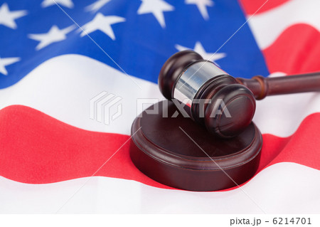 US flag and brown gavel 6214701