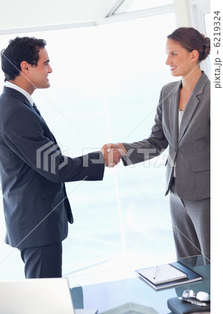 Side view of business partner agreeing on a deal Side view of business partner agreeing on a deal 6219324