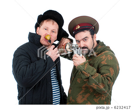 Russian soldier drinking vodka .isolated on white background Russian soldier drinking vodka .isolated on white background 6232417