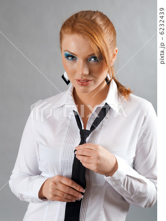 redheaded girl   in white shirt and tie 6232439