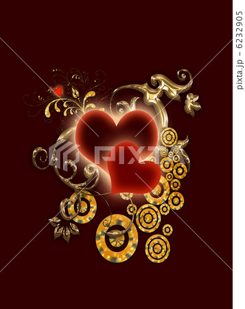 Gold with dark  red  abstract valentines background with  hearts 6232905