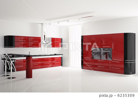 Interior of modern red black kitchen 3d 6235309