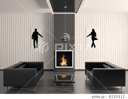 Interior with fireplace 3d render 6235312