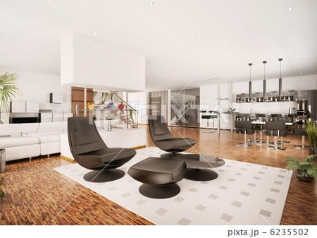 Modern apartment interior 3d render Modern apartment interior 3d render 6235502