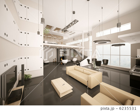 Interior of modern apartment 3d render Interior of modern apartment 3d render 6235531