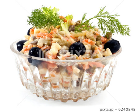 Salad from peas, carrot of a potato and olives Salad from peas, carrot of a potato and olives 6240848