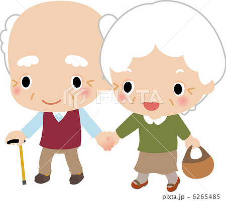 散歩するおじいさんとおばあさんのイラスト素材