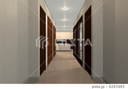 壁面収納のある廊下のイラスト素材