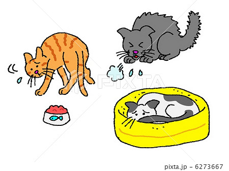 風邪を引いた猫のイラスト素材