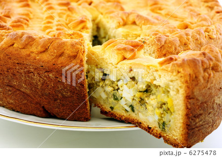 Cake with eggs and greens. 6275478