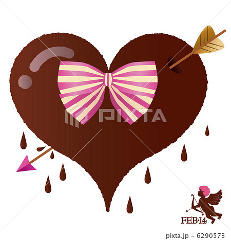 バレンタインチョコ ハート 矢 突き刺さる イラスト キューピッドのイラスト素材