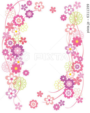 桜飾り罫縦のイラスト素材