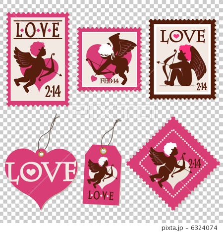 キューピッド 天使 切手 タグ ラベル リボン イラスト バレンタインデーのイラスト素材