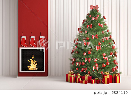 Christmas fir tree and fireplace 3d render 6324119